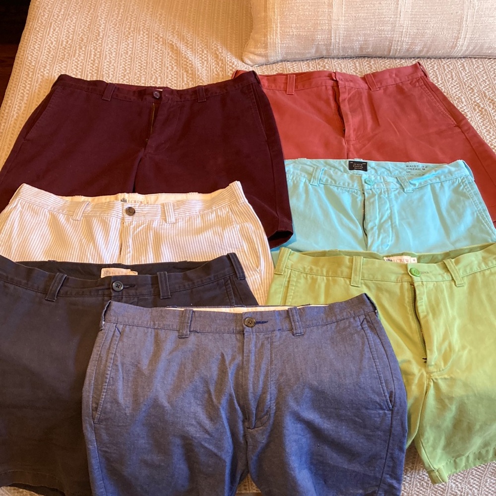 Lot of 7 J Crew shorts 32” waist x 9”inseam. Flat front